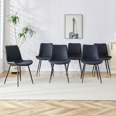 Set of 6 Faux Leather Dining Chair Curved Lounge Chair Office Chair