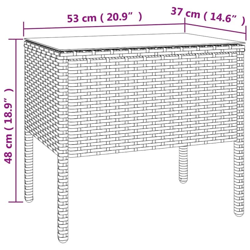 vidaXL Side Table Black/Brown 20.9"x14.6"x18.9" Poly Rattan and Tempered Glass - 20.9" x 14.6" x 18.9"