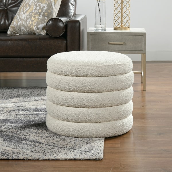 slide 2 of 9, Jennifer Taylor Home Fuji 19" Upholstered Tufted Round Storage Ottoman Ivory White Boucle
