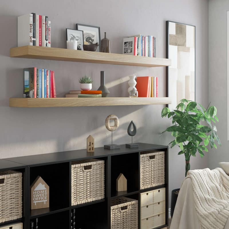 Wallniture OAKEN 48-60 inch Long, 10" Deep, 2.5" thick Floating Shelf with Hidden Bracket, Bookshelf, Farmhouse & Boho Decor - 60"