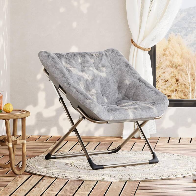 Faux Fur Saucer Foldable Comfy Lazy Sofa Chair for Bedroom Dorm Gaming Room Living Room