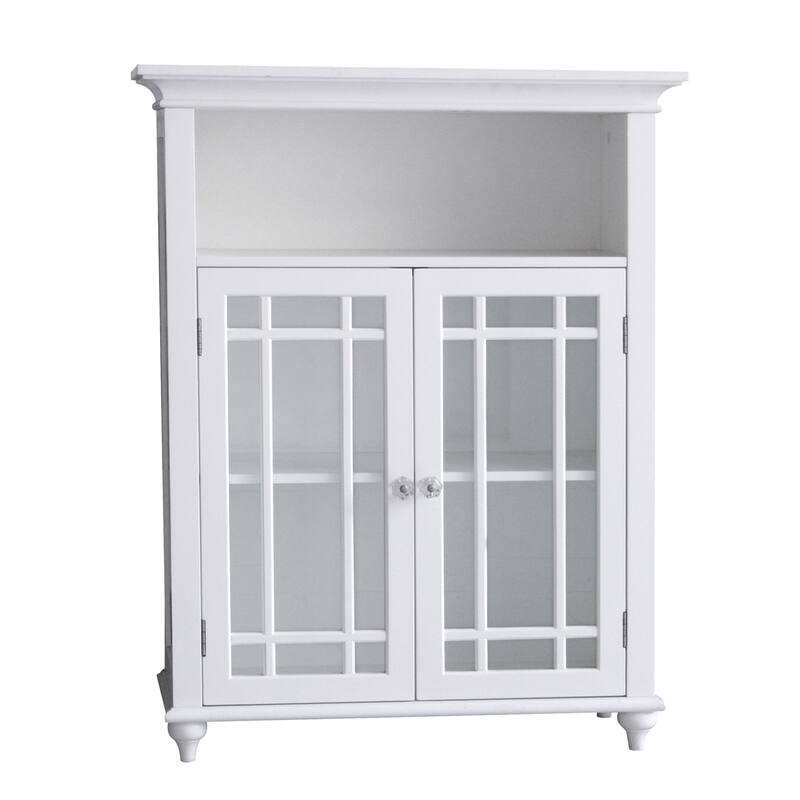 Teamson Home Neal Wooden Freestanding Two-Door Floor Cabinet with Glass Paneled Doors and Open Fixed Shelf