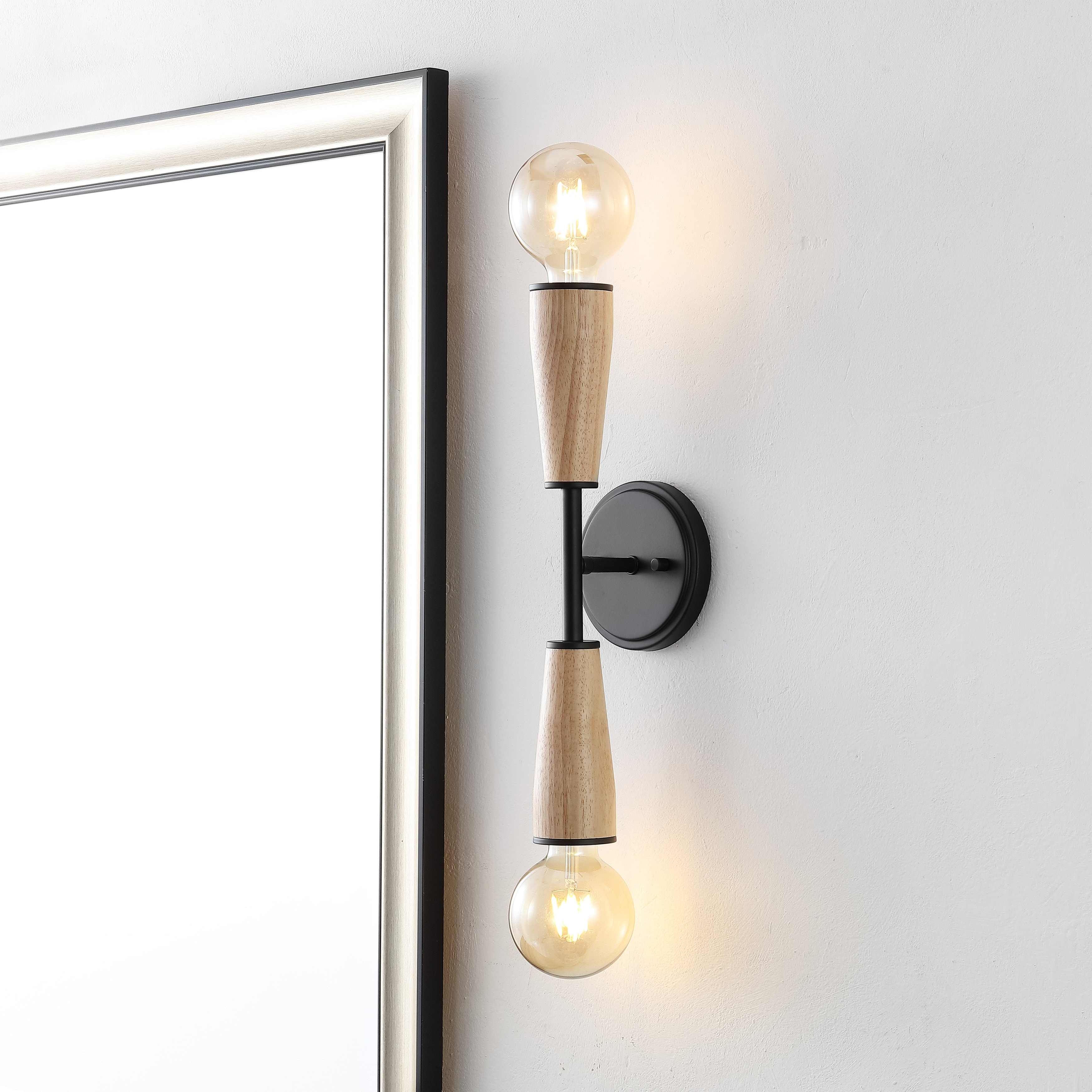 JONATHAN Y Nicole 5.13" 2-Light Modern Designer Iron/Wood Double Sided Hourglass LED Sconce, Light Brown/Black