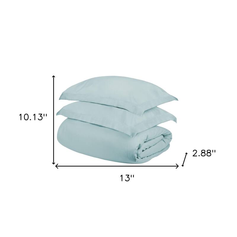 HomeRoots Light Blue Queen Cotton Blend 300 Thread Count Washable Duvet Cover Set