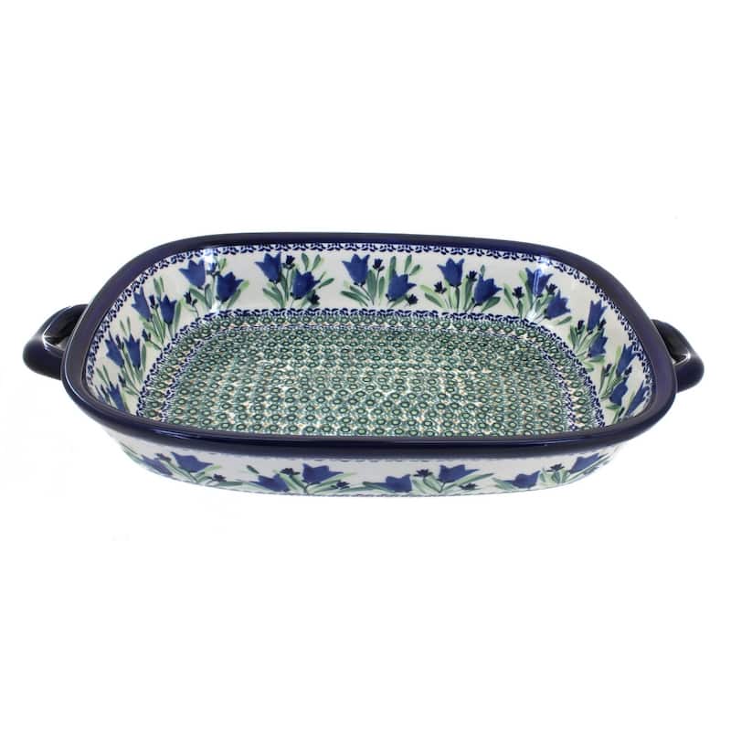 Blue Rose Polish Pottery 1345 Zaklady Large Baker with Handles - Blue Tulip