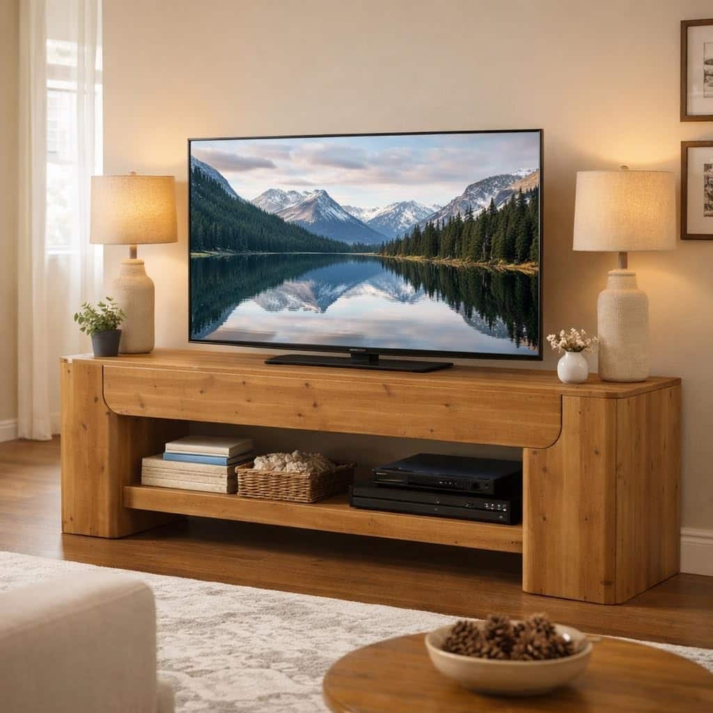 Solid Wood TV Stand for TVs up to 75 Inch, Entertainment Center with Open Storage Shelf, 63" TV Console for Living Room Bedroom