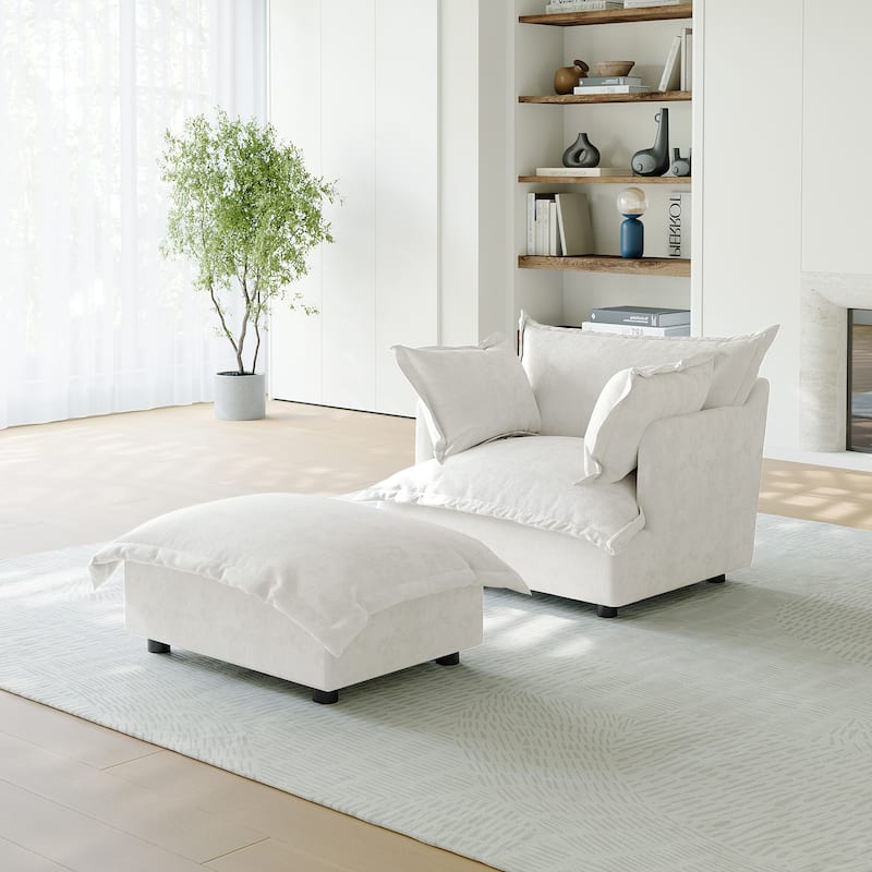 39"W Oversized Chenille Comfy Cloud Chaise Lounge with Ottoman