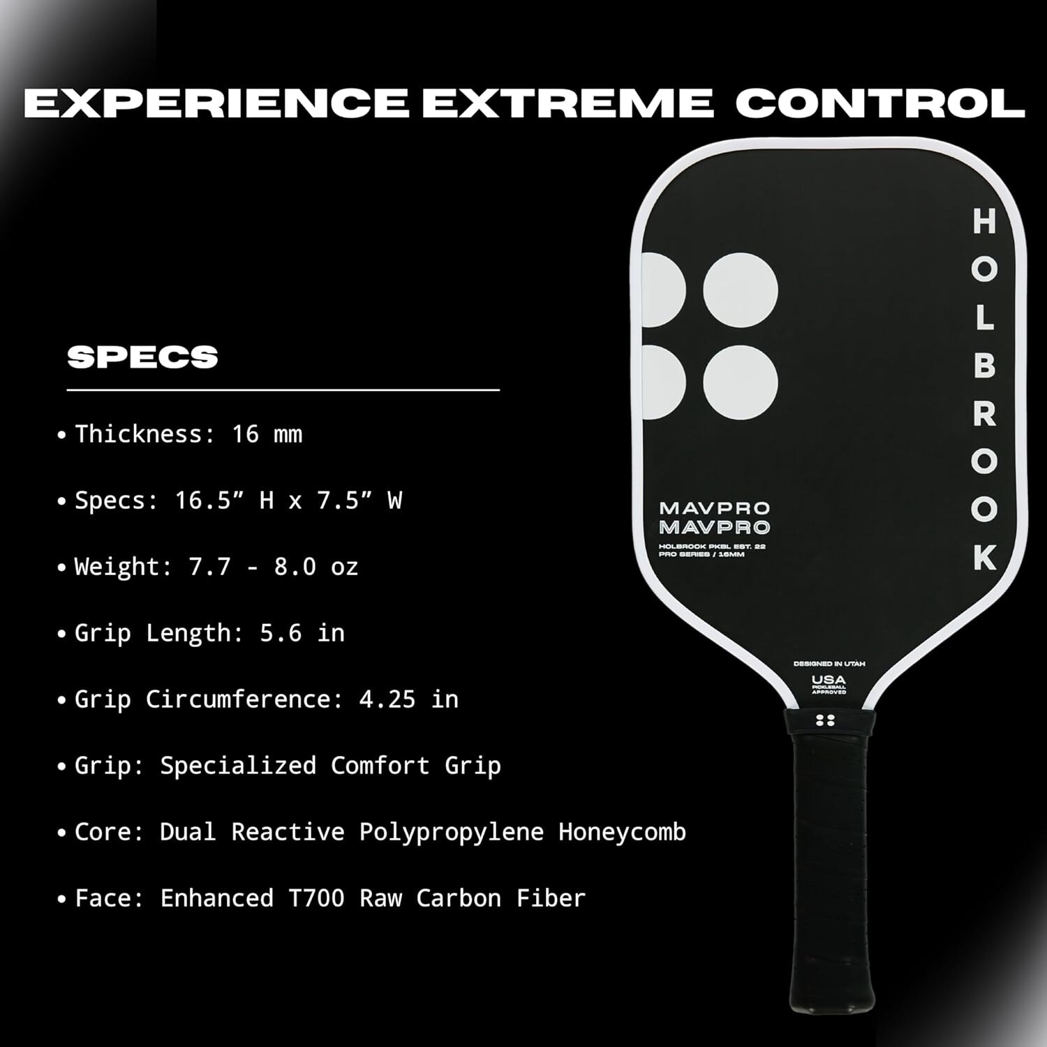 Holbrook Mav Pro 2.0 Carbon Fiber Pickleball Paddle, Pink - Bed