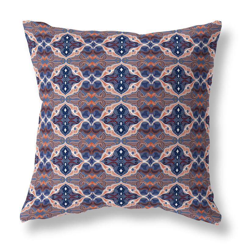 Blue And Red Floral Elegance Indoor/Outdoor Throw Pillow Zipper