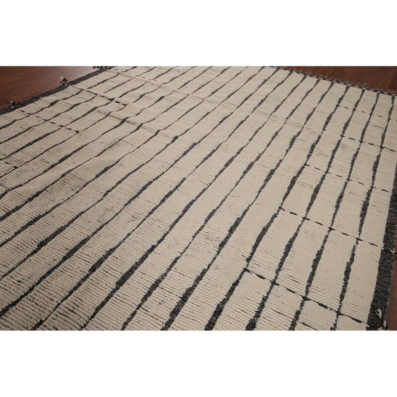 Striped Moroccan Oriental Area Rug Handmade Wool Carpet - 7'9"x 11'3"