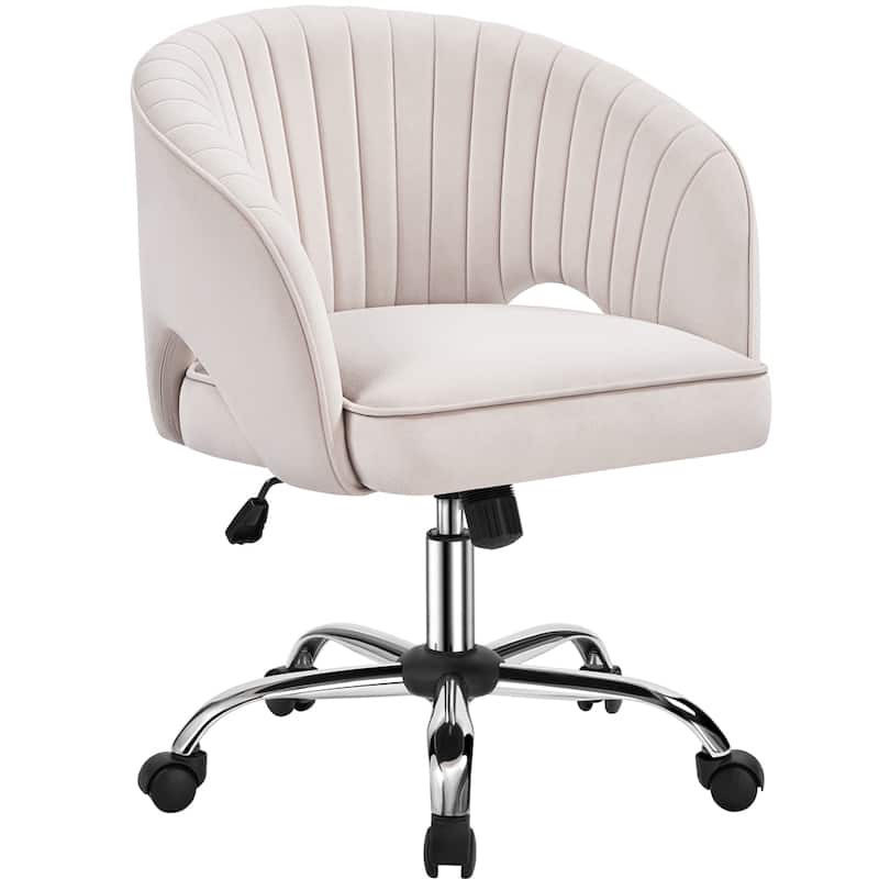 Yaheetech Velvet Office Chair with Tufted Barrel Back, Rolling Wheels, Adjustable Seat Height - N/A - Cream