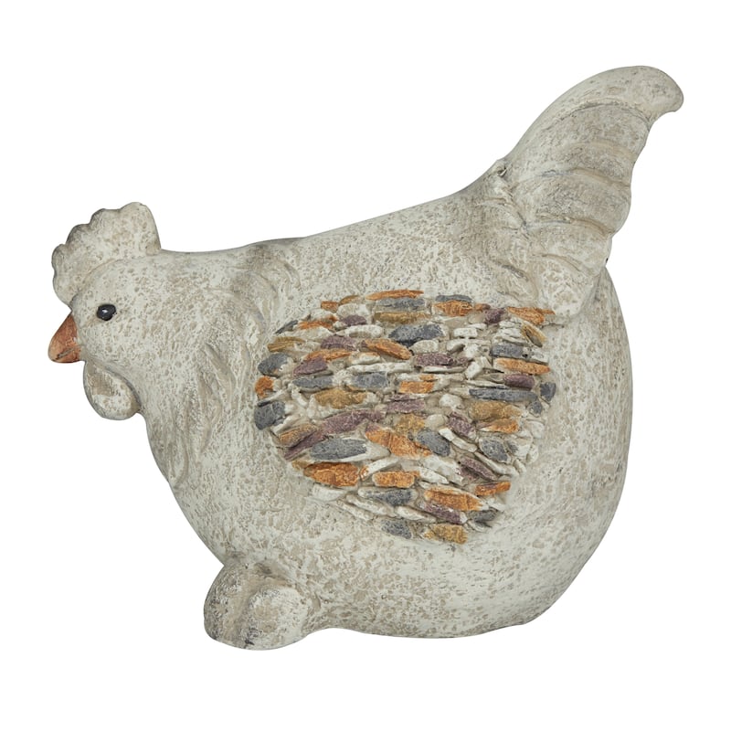 Gray Polystone Indoor Outdoor Chicken Decorative Garden Sculpture - 15 x 11 x 13