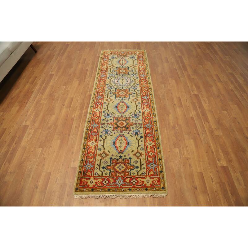 Hand Knotted Oriental 100% Wool Carpet Transitional All-Over Yellow & Gold Oushak Runner Rug - 7' 11'' X 2' 7''