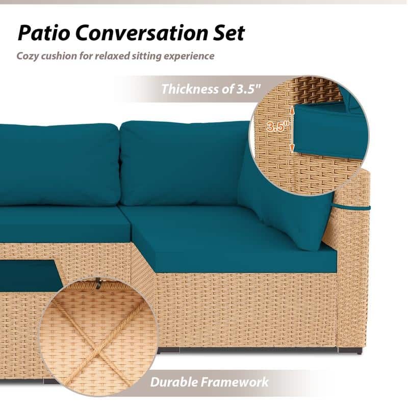 Patio Watcher 7-Piece Patio Yellow Wicker Sectional Seating Group with Cusions and Side Table