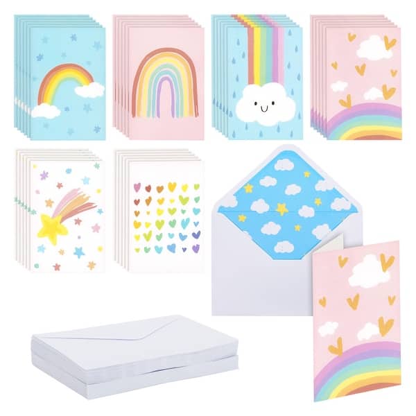 slide 2 of 9, 48 Pack Rainbow Thank You Cards with Envelopes, Blank 4x6 Greeting Notecards