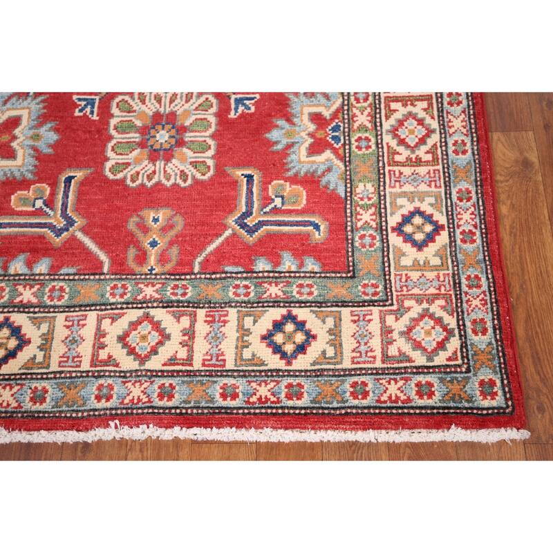 Geometric Red Kazak Oriental Accent Rug Handmade Wool Carpet - 3'4" x 5'0"