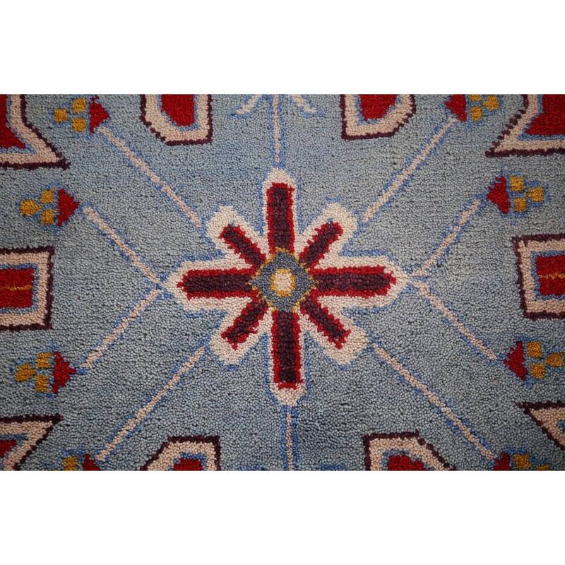 Blue Geometric Kazak Oriental Area Rug Hand-Knotted Wool Carpet - 7'11"x 10'0"