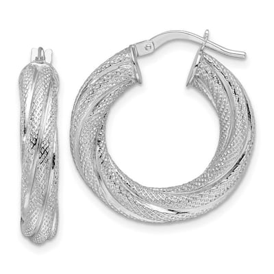 Curata 14k White Gold Textured Twisted Round Hoop Earrings - 24.9x23.6mm