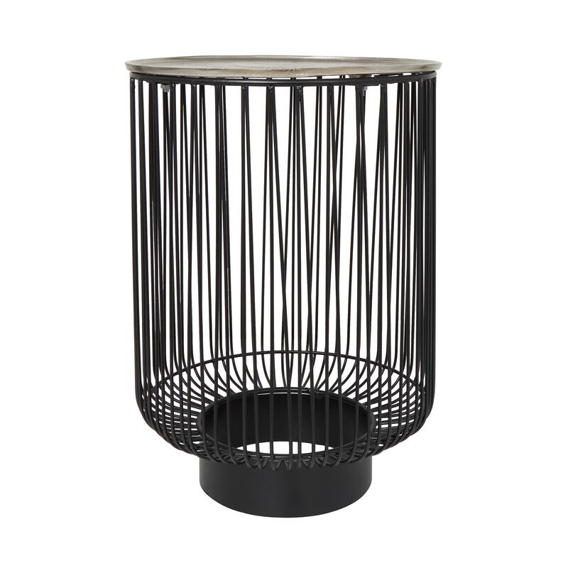 Black Aluminum Open Frame Wire Geometric Coffee Table with Silver Aluminum Top
