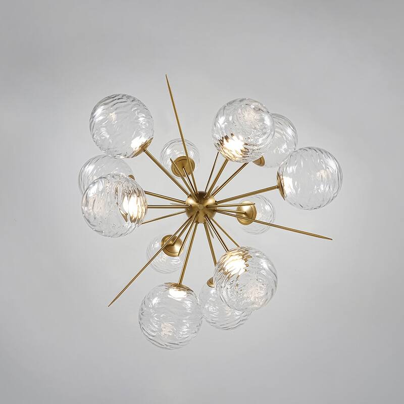 Art Deco Clear Textured Glass Globe Dimmable LED Sputnik Chandelier