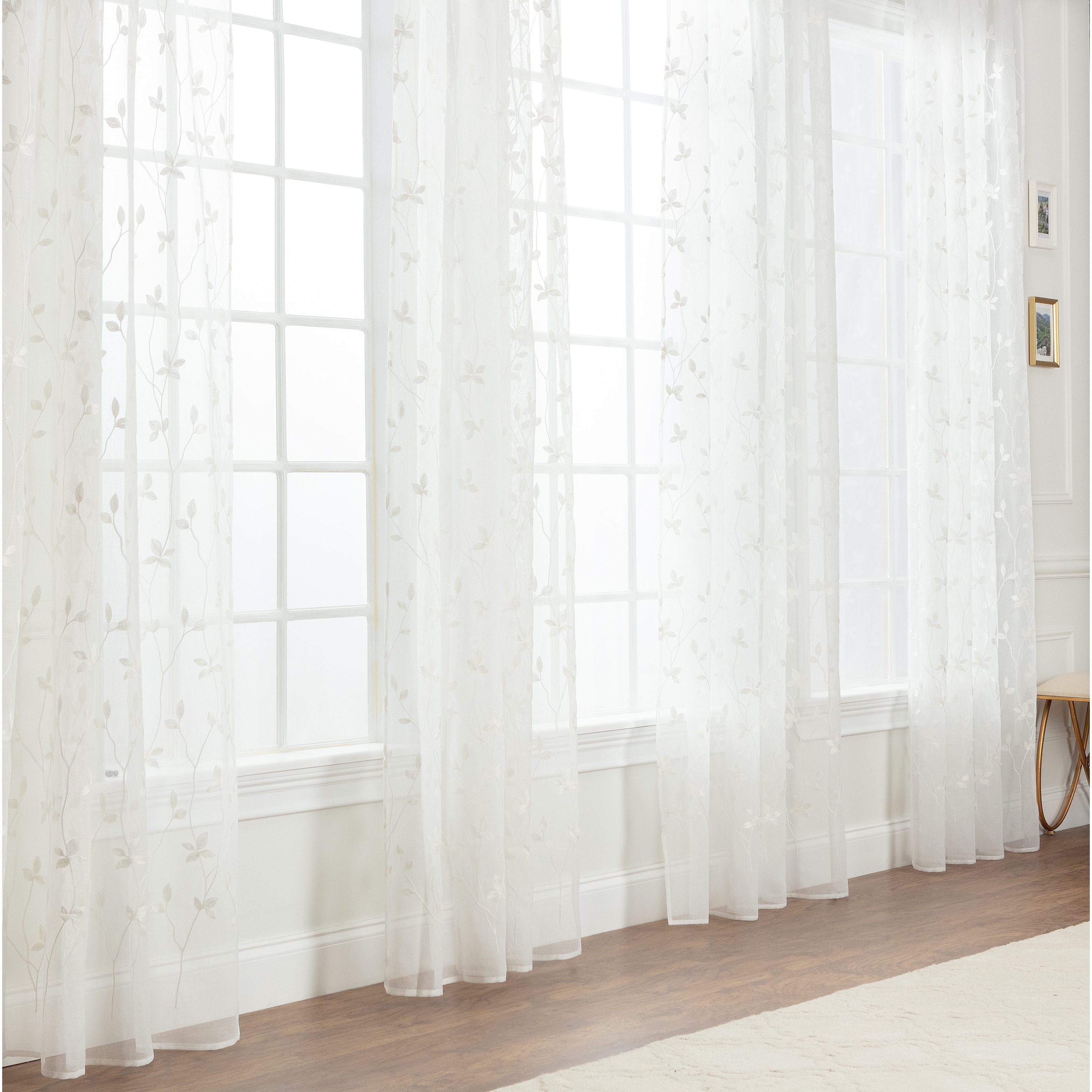 Chanasya Embroidered Vine Kitchen Bedroom Sheer Window Curtain Panel Pair (Set of 2)