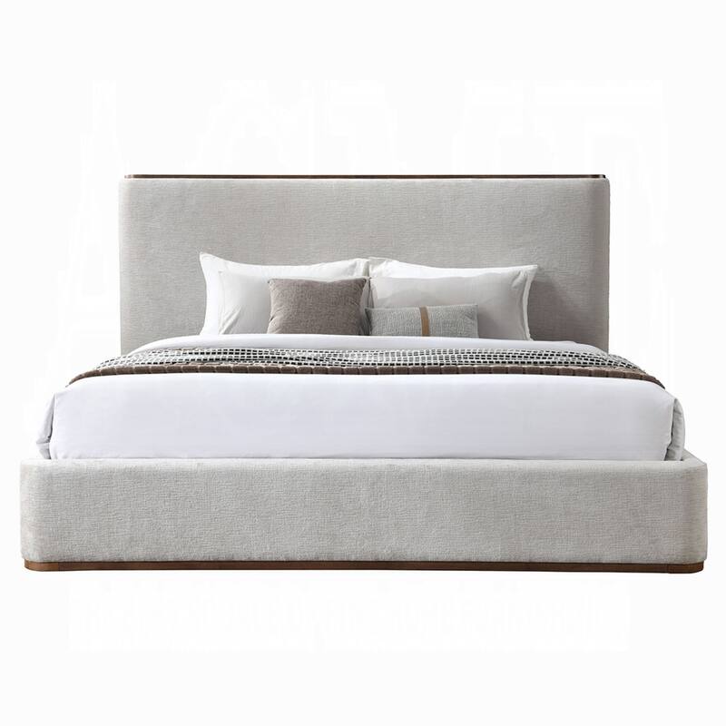 Orion Queen Bed with Low Profile Footboard, Gray Fabric Upholstered