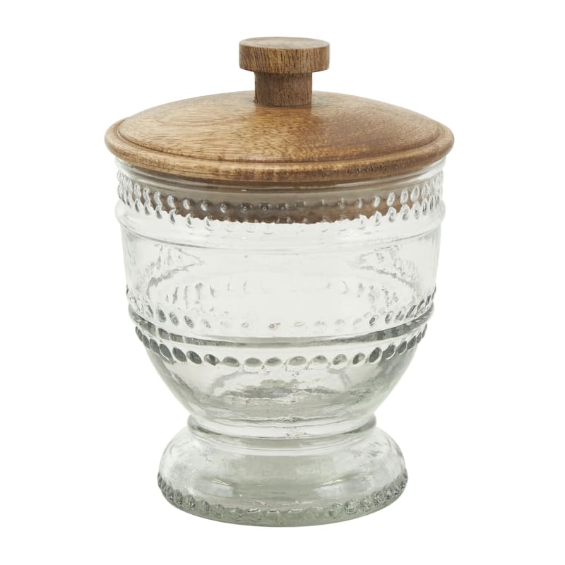 Glass Beaded Living Room Decorative Jars with Wood Lids - Set of 2 Clear - Roche River Decor