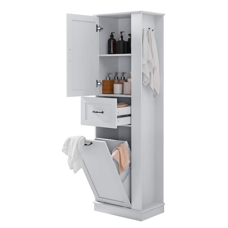 Modern Tall Storage Cabinet - Tilt-Out Compartment, Adjustable Shelves,Soft-Close Hinges, Aluminum Alloy Handles