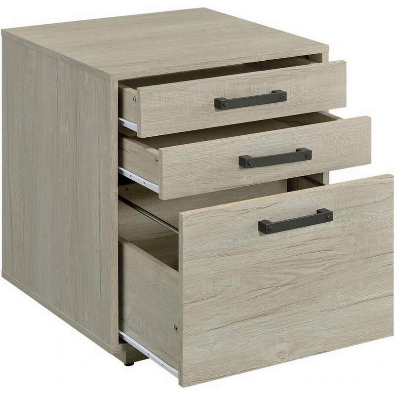 25 Inch Slim File Cabinet, 3 Gliding Drawers, Whitewashed Gray Wood Frame