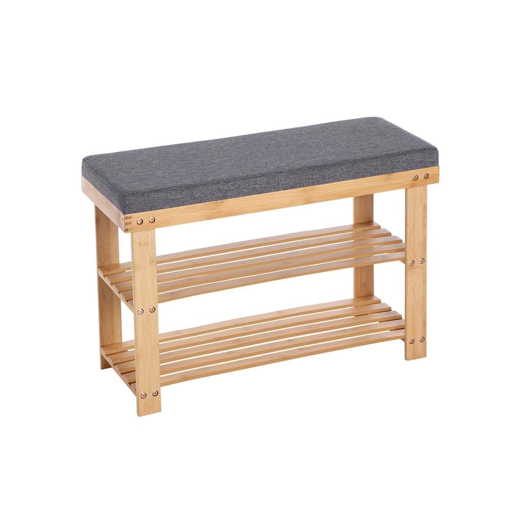 SONGMICS Bamboo Shoe Bench 2 Tier Shoe Rack Stable Shoe Organizer for Entryway Living Room Bedroom