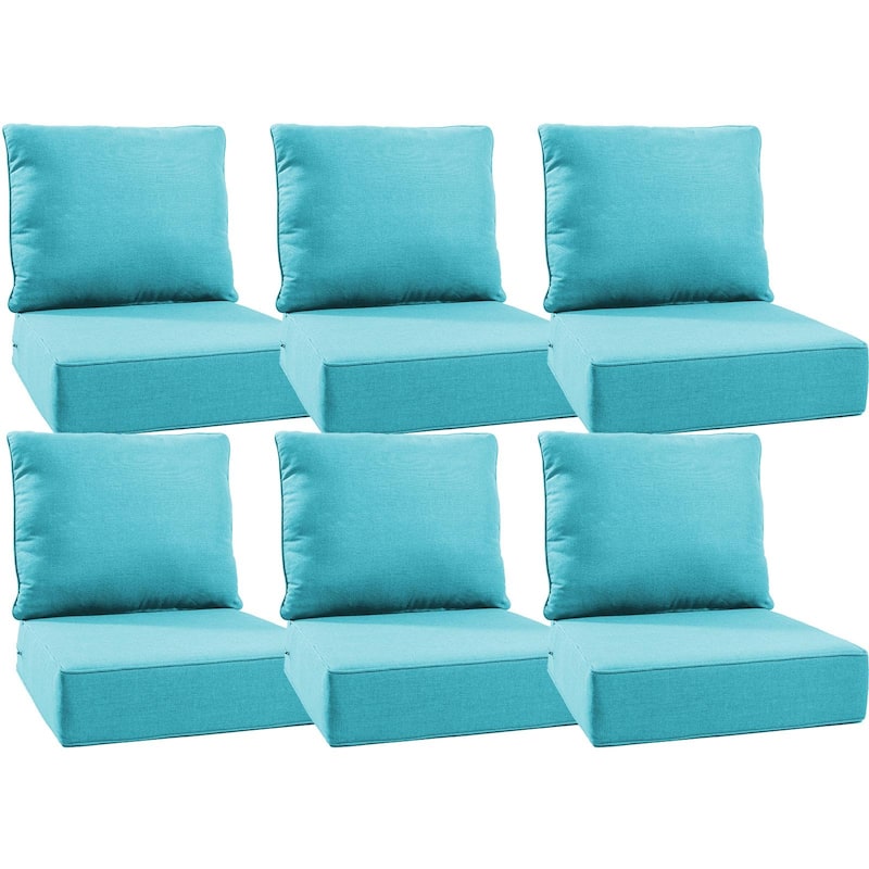 Gymojoy 24"x24"x6" Thick Cushions & Pillows Set - Deep Seat Indoor/Outdoor Water & Fade Resistant - Pale Blue - Six Sets