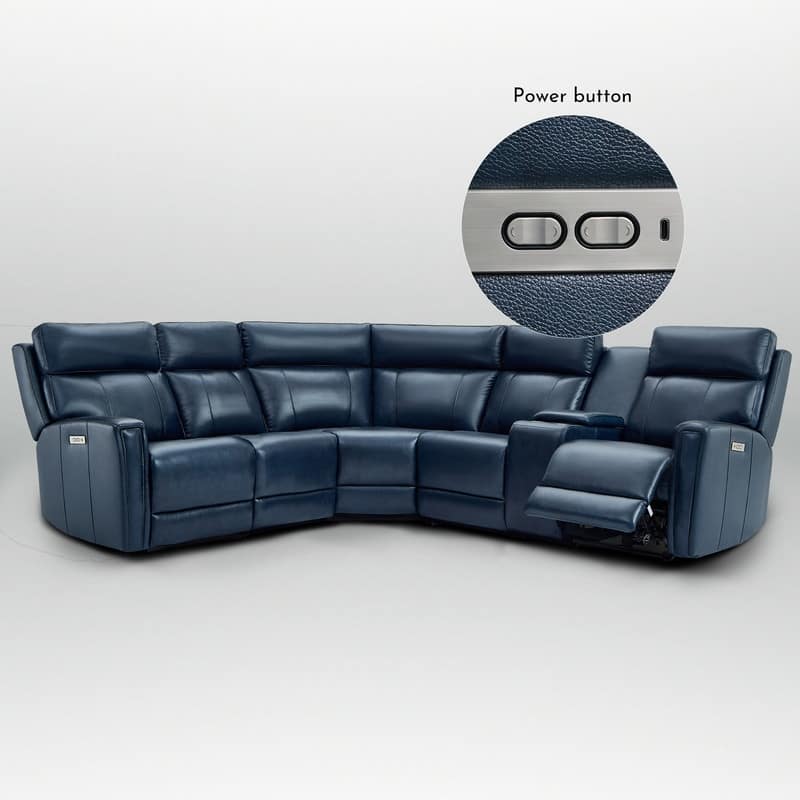 104" W Genuine Leather Power Recliner Sectional Sofa with Zero Gravity, Ajustable Headrest, USB Ports & Console
