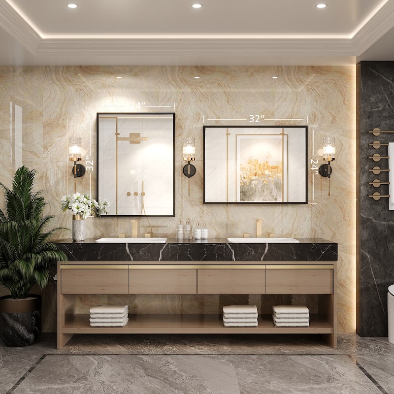 Tempered Glass and Metal Framed French Cleat Mounted Wall Bathroom / Vanity Mirror