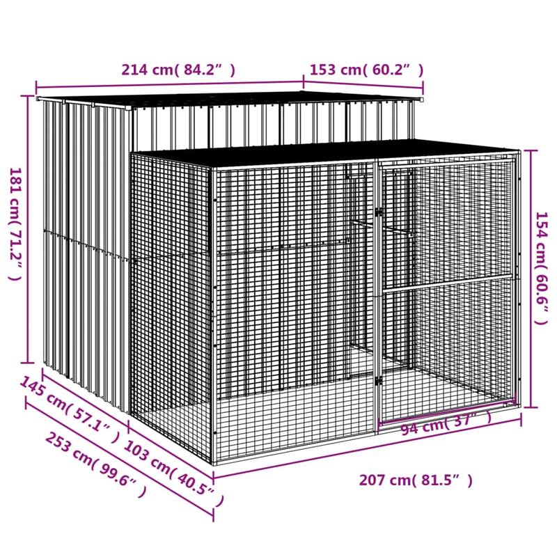 vidaXL Dog House with Run Light Gray/Anthracite multisize Galvanized Steel