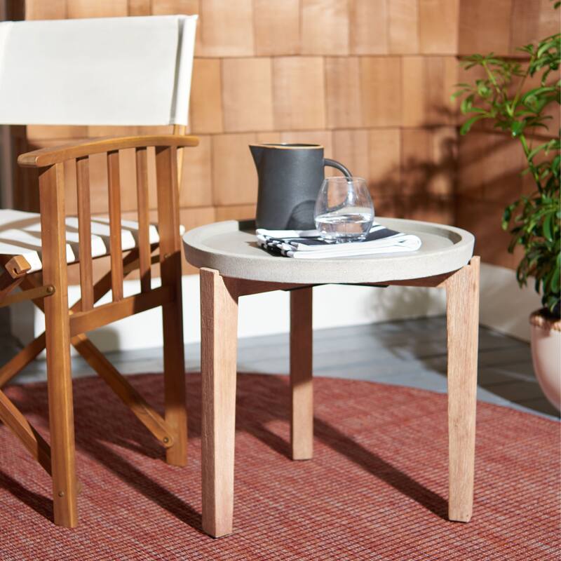 SAFAVIEH Outdoor Soraya Side Table - 21Wx21Dx19H - Natural/Light Grey