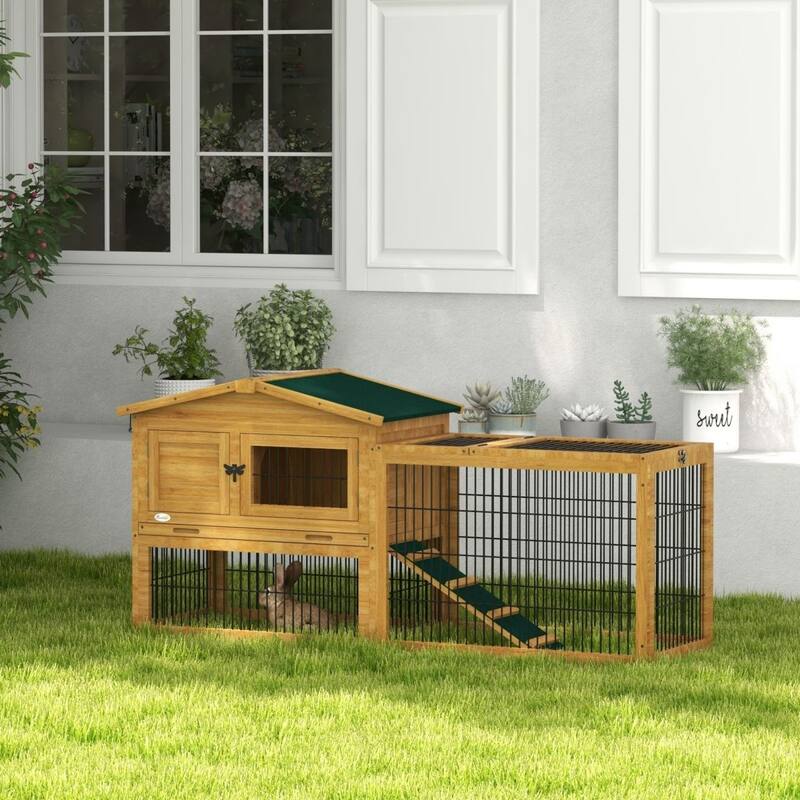 PawHut 2-Level Outdoor Hutch for Small Animals with Roof and Tray - Yellow