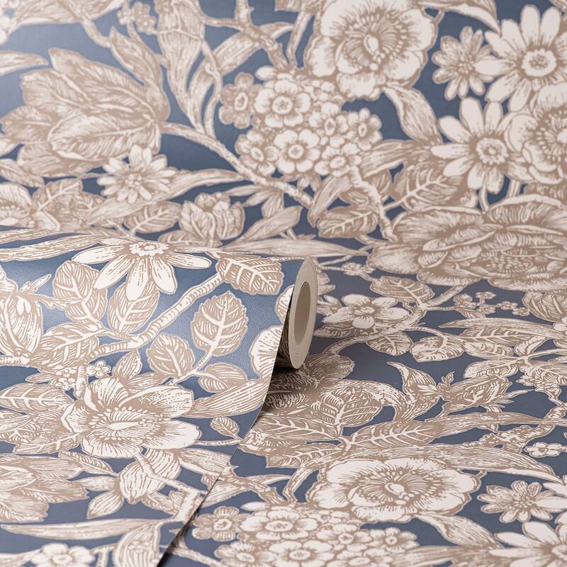 Fine Decor Hedgerow Navy Floral Trails Wallpaper