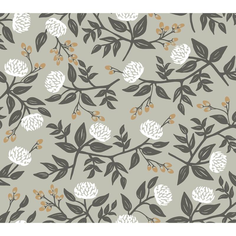 Rifle Paper Co. Peonies Grey Floral Premium Peel + Stick Wallpaper