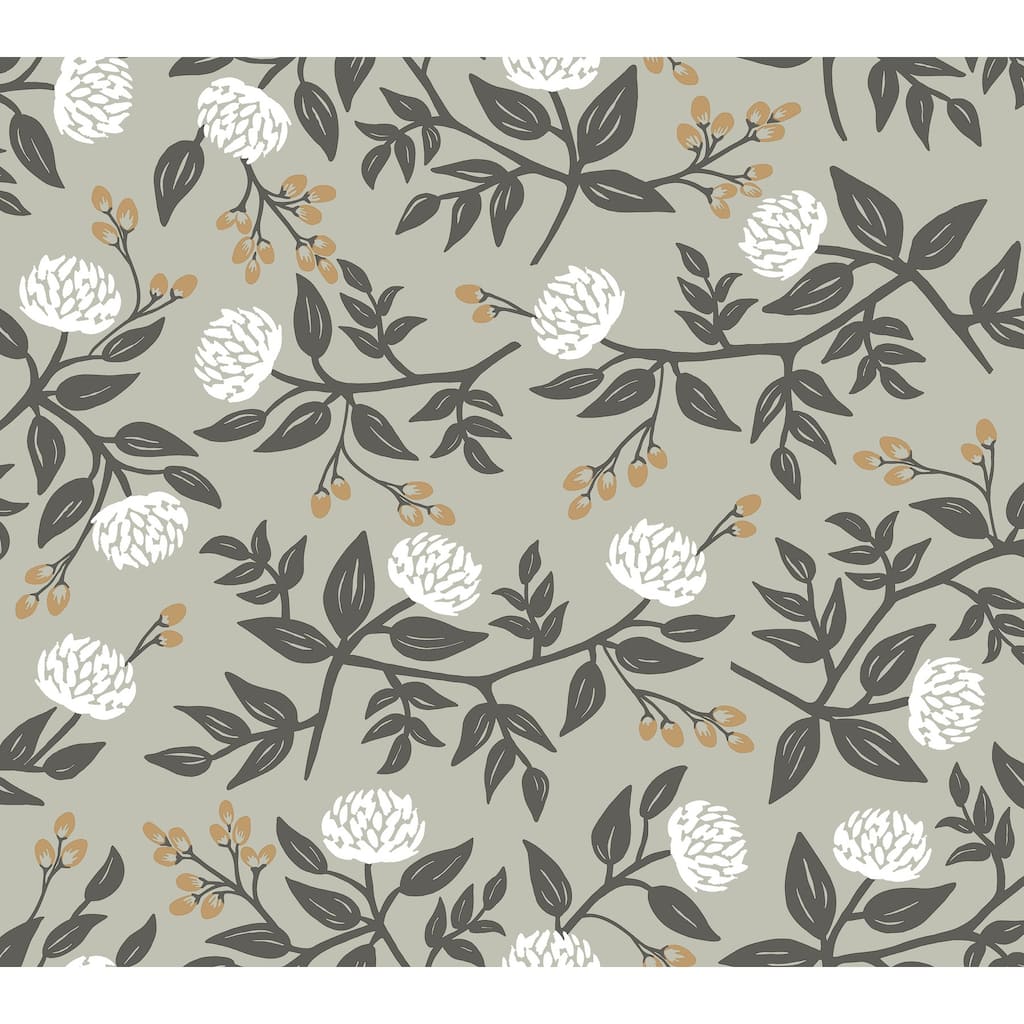 Rifle Paper Co. Peonies Grey Floral Premium Peel + Stick Wallpaper