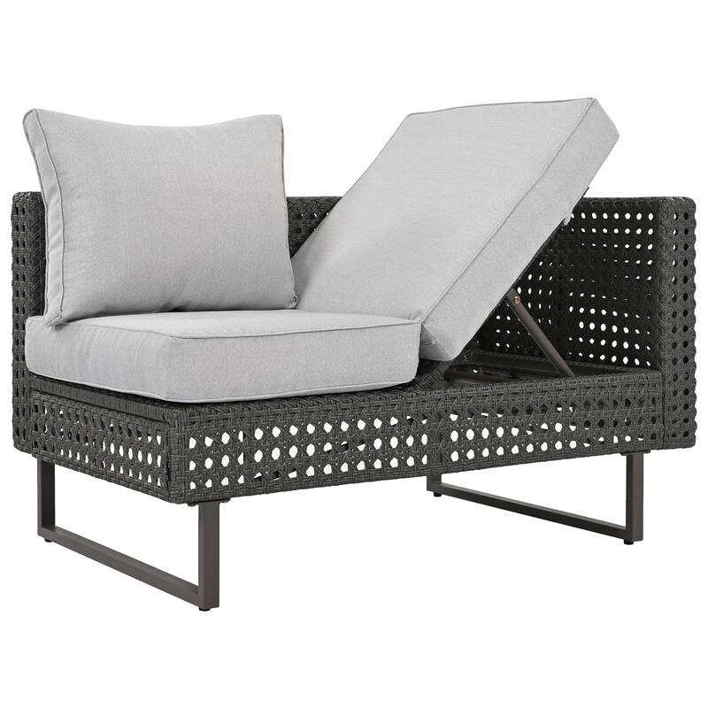 6-Piece Outdoor Sectional Sofa Set with Adjustable Recliner, Ice Bucket Coffee Table & Side Tables