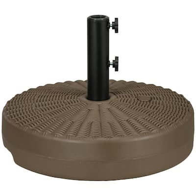 64 lbs. Patio Umbrella Base with Steel Umbrella Holder, Round Umbrella Stand for 1.5" or 2" Umbrella Poles, Brown
