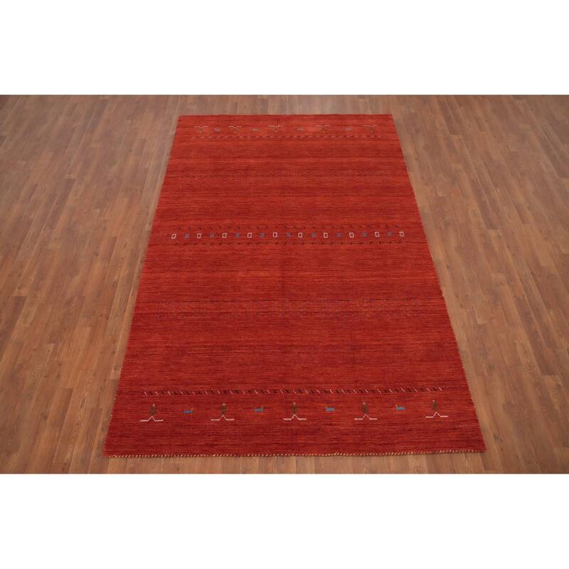 Hand Knotted Oriental 100% Wool Carpet Tribal Animal Pictorial Oranges & Rust Gabbeh Area Rug - 8' 7'' X 5' 8''