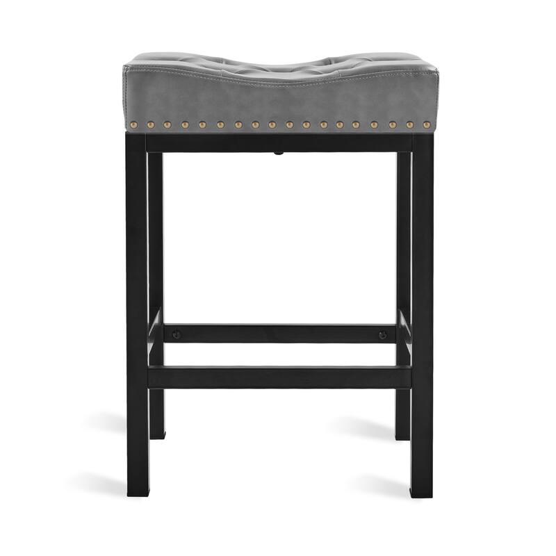 Backless Cushioned Faux Leather Bar Stools Counter Height Stools with Metal Frame - 24" H