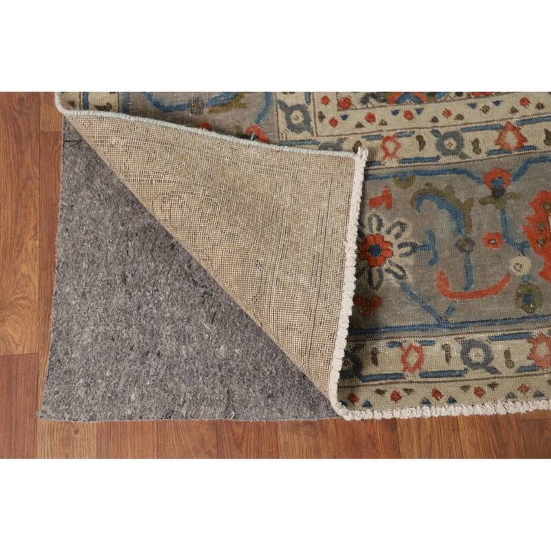 Beige Distressed Tabriz Vintage Persian Rug Handmade Wool Carpet - 9'7" x 12'11"