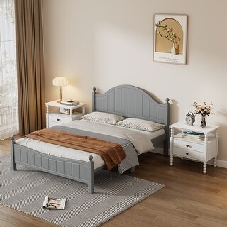 Traditional 3-Pieces Bedroom Sets Queen Size Platform Bed with Two ...