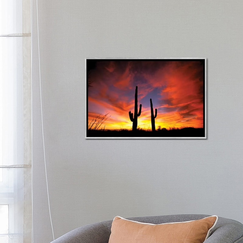 iCanvas "A Pair Of Saguaro Cacti At Sunset, Sonoran Desert, Arizona, USA" by Marilyn Parver Framed