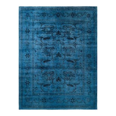 Overton Hand Knotted Wool Vintage Inspired Modern Contemporary Overdyed Blue Area Rug - 9' 0" x 11' 10"