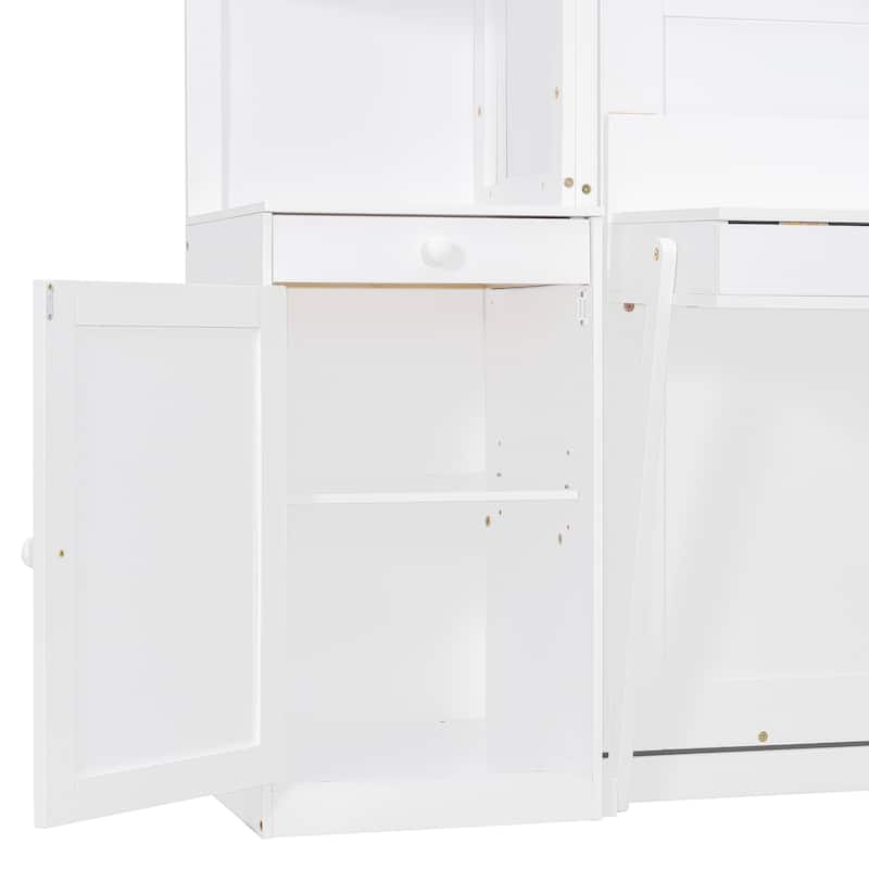 Queen Size Murphy Bed Wall Bed with Hidden Foldout Workstation, Side Open Shelves, Storage Cabinet and Drawers