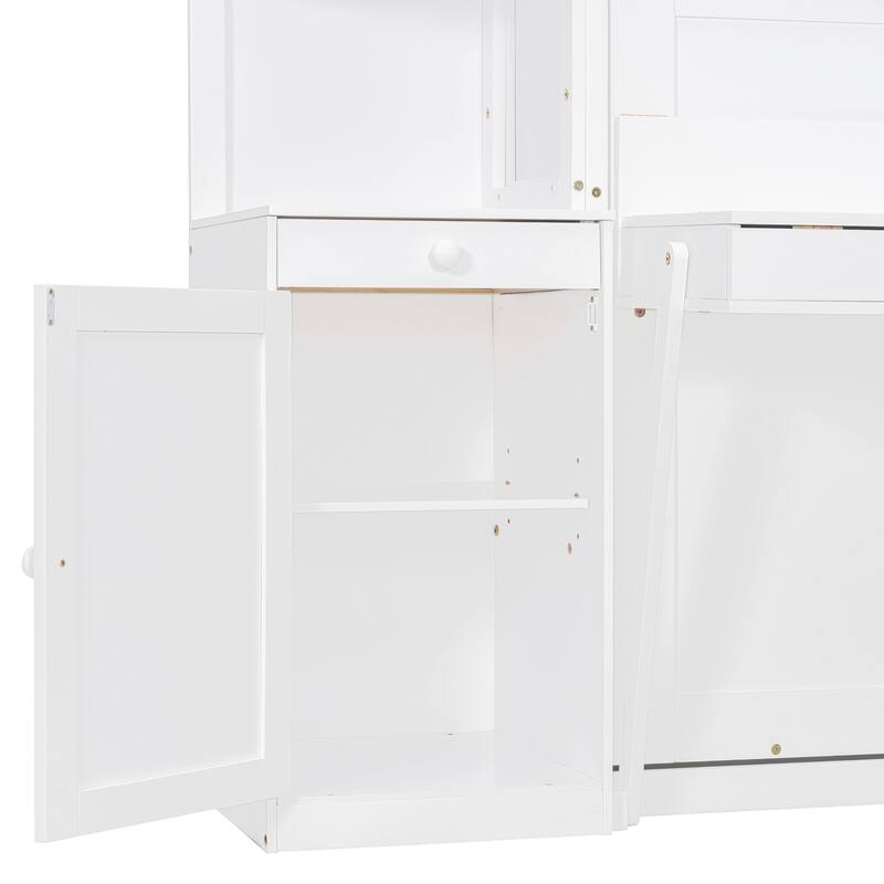 Space Saving Queen Murphy Bed with Integrated Desk, Storage Shelves Hidden Workstation