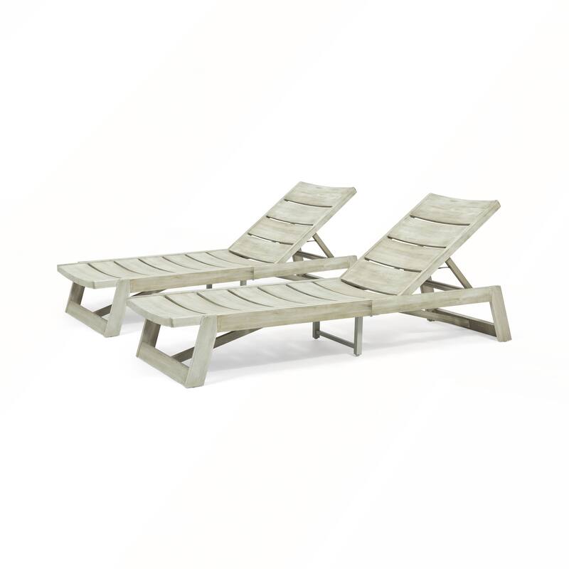 Acacia Wood Chaise Lounges Set Outdoor Decor